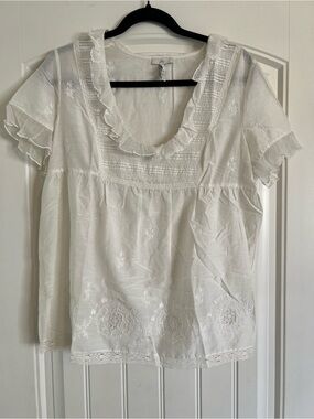 Joie White Cotton and Silk Embroidered Women's Top
